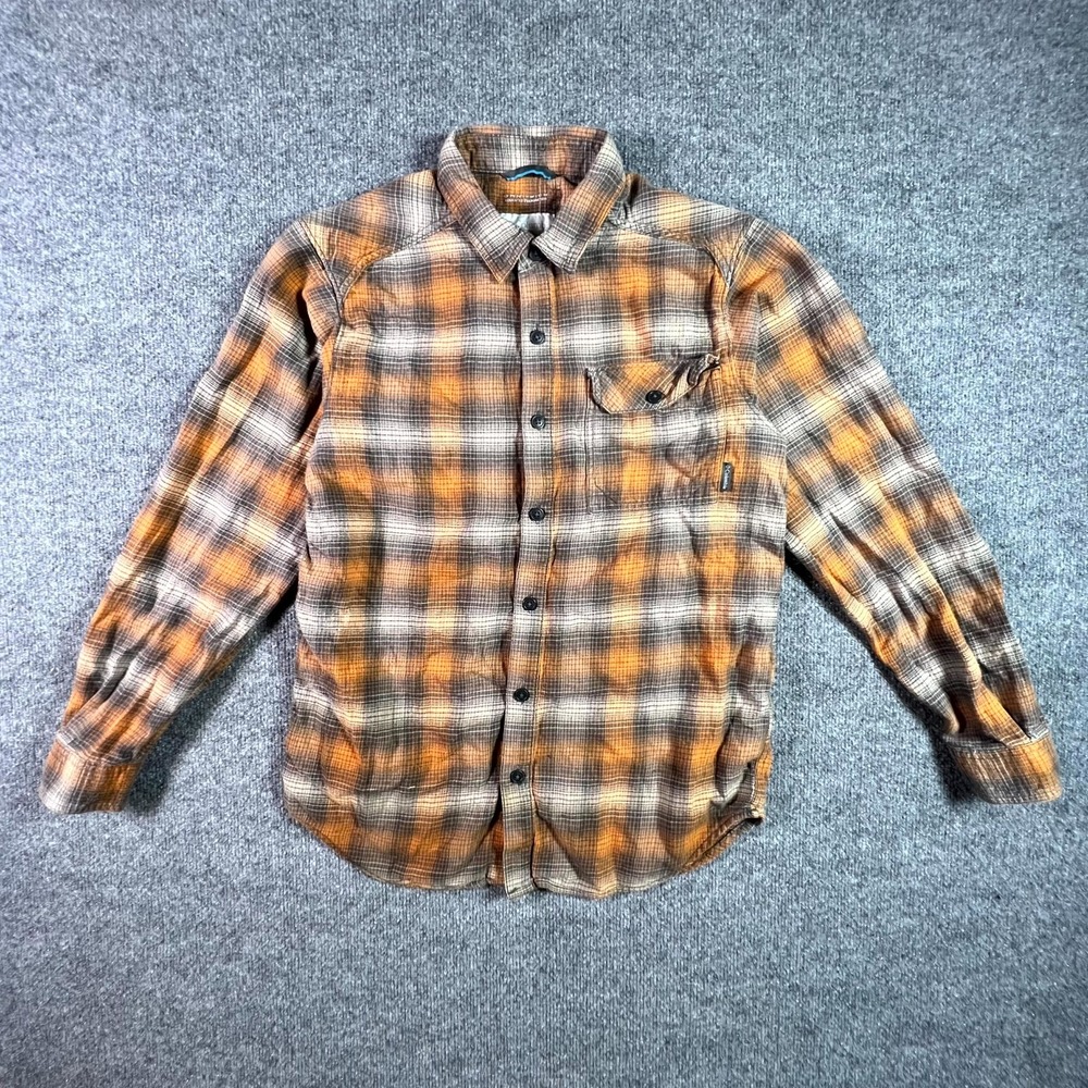 Columbia Omni-Wick Mens Small Orange Plaid Cotton Long Sleeve Outdoor Shirt